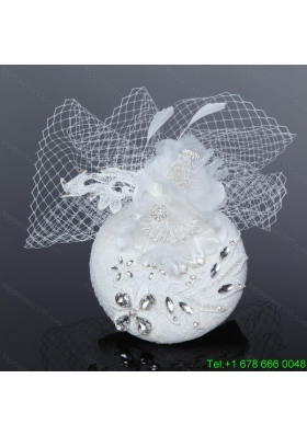 Cute White Tulle and Lace Rhinestone 2014 Hat Hair Ornament