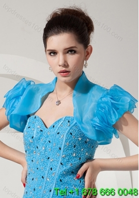 Modest Open Front and Ruffles Quinceanera Jacket in Baby Blue For 2014