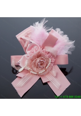 Pink Rhinestone Feather Hair Ornament for Imitation Pearls