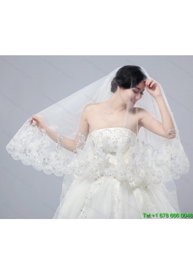 Romantic Lave Edge White Two Tier Fingertip Bridal Veils