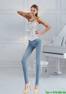 Popular Sweetheart White Corset with Ruffles and Beading