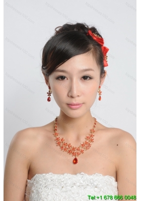 Red Alloy and Imitation Jewelry Set Including Necklace And Earrings