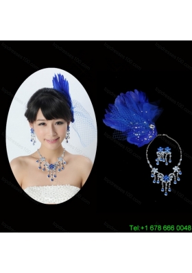 Beautiful Rhinestone and Feather Head Flower and Necklace
