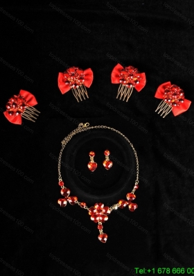 Heart In Heart Red Artistic Jewelry Set Including Necklace And Headpiece