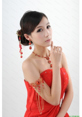 Vintage Style Red Artistic Necklace Bracele And Hair Clasp