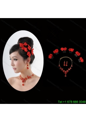 Attractive Necklace and Earing Wedding Jewelry Set with Hairpins