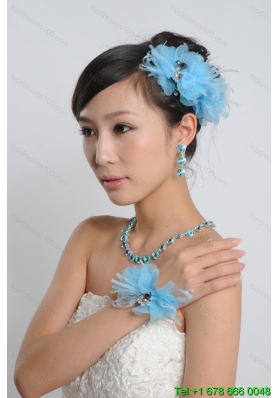 Auqa Blue Rhinestones Alloy Jewelry Sets Including Earing and Necklace