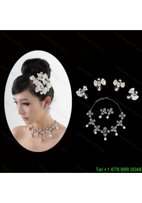 Bowknot Pearl and Rhinestone Necklace Earring Jewelry Set