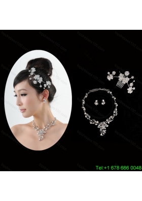Butterfuly Rhinestone and Pearl Necklace Headpiece Wedding Jewelry Set