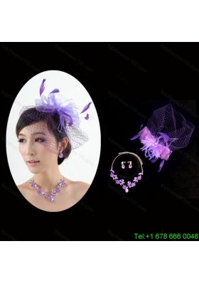 Graceful Purple Rhinestone Necklace And Earrings Wedding Jewelry Set