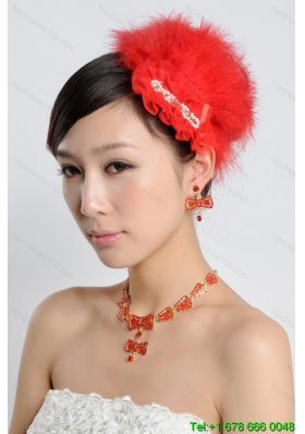 Red Luxurious Rhinestone Ladies Jewelry Set Including Necklace And Headpiece