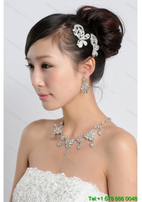 Shining Rhinestones Alloy Wedding Jewelry Set Including Necklace And Earrings