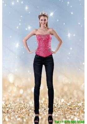 2015 Girls Fashionable Pink Sweetheart Corset With Beading