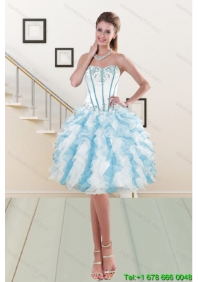 2015 Sweetheart Prom Dresses with Embroidery and Ruffles