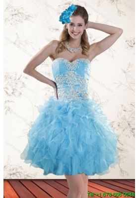 2015 Spring Baby Blue Sweetheart Christmas Party Dresses with Embroidery