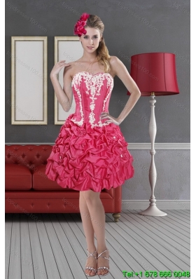 Hot Pink Sweetheart 2015 Pretty Christmas Party Dresses with Pick Ups and Embroidery