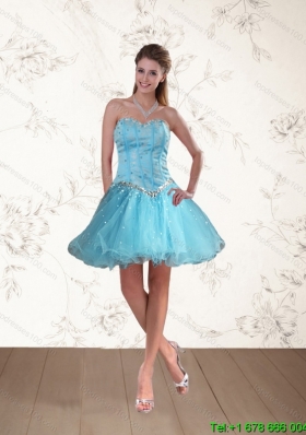 Cute Baby Blue Sweetheart Junior Prom Dresses with Ruffles and Beading
