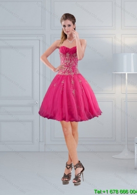 Perfect Sweetheart Hot Pink Junior Prom Dresses with Embroidery and Beading