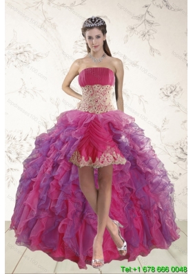2015 Classical High Low Prom Dresses with Appliques and Ruffles