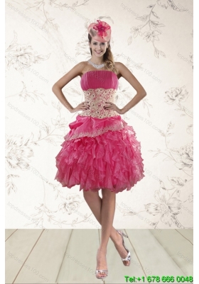 2015 Strapless Prom Dresses with Appliques and Ruffles