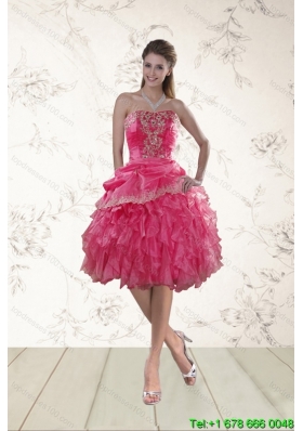 Coral Red Strapless Prom Dresses with Beading and Ruffles