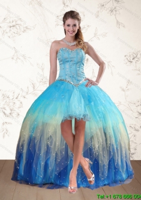 2015 Baby Blue Sweetheart Multi Color Designer Prom Dresses with Ruffles and Beading