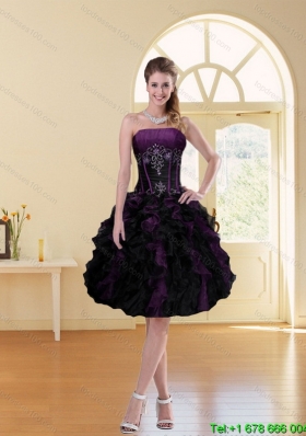 2015 Multi Color A Line Ruffled Strapless Knee length Designer Prom Dress with Beading