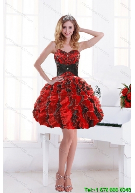 2015 Unique Sweetheart Beading and Ruffles Prom Dresses with Appliques