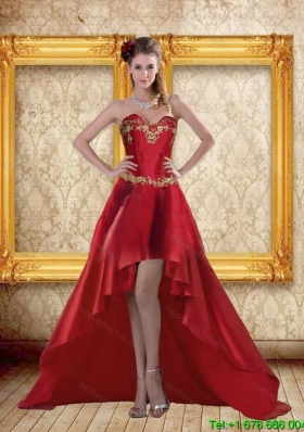 Fashionable High Low Sweetheart Wine Red Beading Prom Dresses