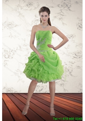 Spring Green Strapless Plus Size Prom Dresses with Ruffles and Beading