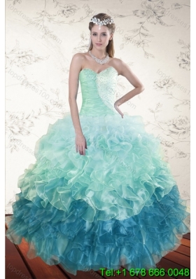 2015 Decent Multi Color Dresses for Quince with Beading and Ruffles