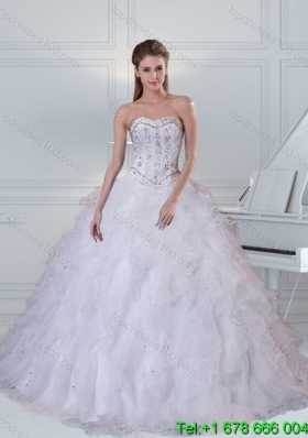 2015 Detachable Sweetheart White Quinceanera Dress with Ruffles and Beading