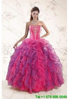 2015 Fashionable Multi Color Ruffles and Appliques Quince Dresses