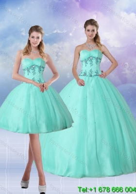 2015 Perfect Apple Green Quince Dress with Appliques and Beading