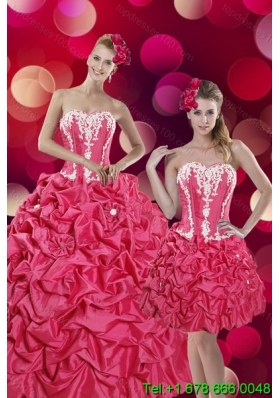 2015 Pretty Hot Pink Sweet 15 Dresses with Pick Ups and Appliques