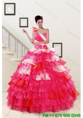 2015 Ruffled Layers and Beading Multi Color Quinceanera Dresses