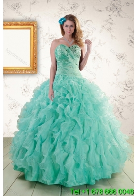 2015 Spring Strapless Quinceanera Dresses with Appliques and Ruffles