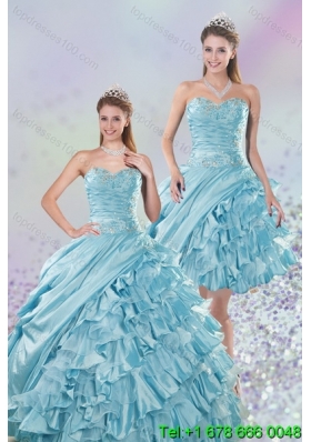 2015 Sweetheart Ball Gown Quinceanera Dresses with Beading and Ruffled Layers
