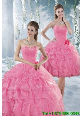 Beautiful Baby Pink Quince Dresses with Beading and Ruffles