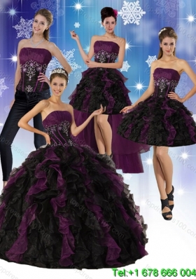 Multi Color Strapless Quinceanera Dress with Ruffles and Embroidery