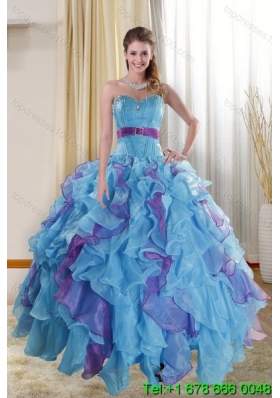 The Super Hot Multi Color 2015 Quinceanera Dresses with Ruffles and Beading