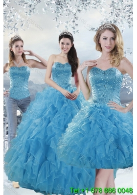2015 Elegant Baby Blue Quince Dresses with Beading and Ruffles