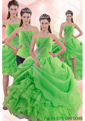 2015 Inexpensive Spring Green Quince Dresses with Pick Ups and Beading