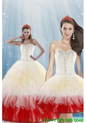 2015 Unique Multi Color Quince Dresses with Beading