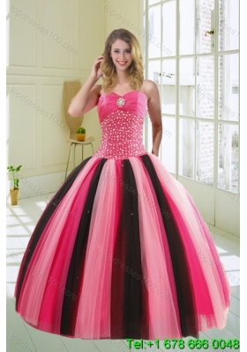 Beautiful Multi Color Sweetheart Beading Quince Dress for 2015