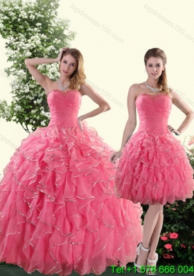 Beautiful Strapless Paillette Quince Dresses in Rose Pink for 2015