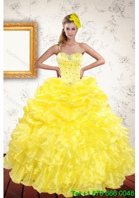 Classical 2015 Yellow Quince Dresses with Beading and Ruffles