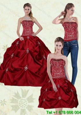 Detachable Wine Red Strapless Quinceanera Skirts with Embroidery