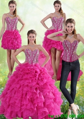 Hot Pink Sweetheart Detachable Quinceanera Skirts with Beading and Ruffles