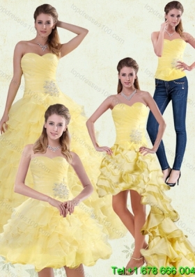 Yellow Beaded and Ruffled Sweetheart Quinceanera Dress Skirts for 2015